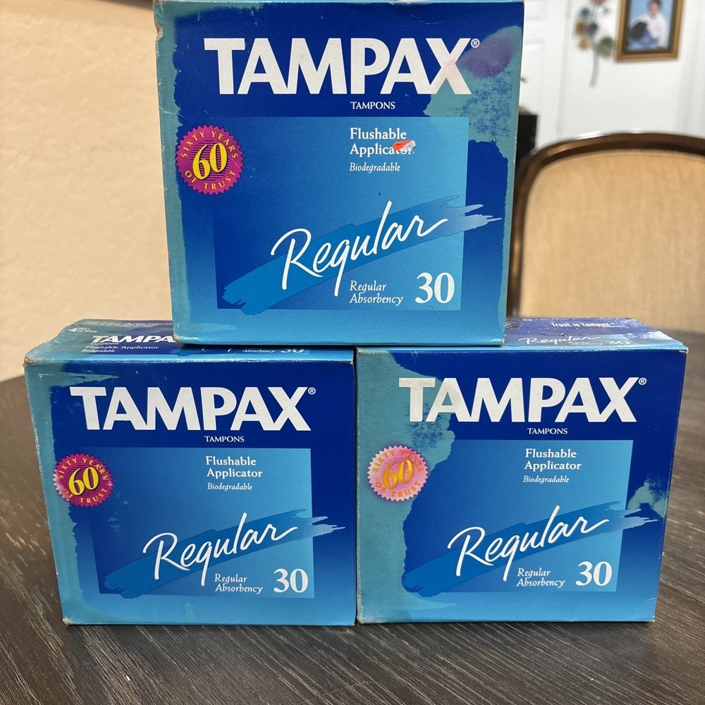 Vintage 1997  Tampax Tampons 30 Count Flushable Applicator Regular New Lot Of 3